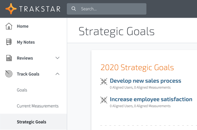 Trackstars performance management software's strategic goals section