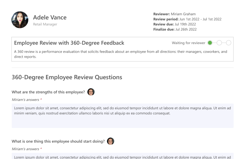 Teamlfect's performance review template 