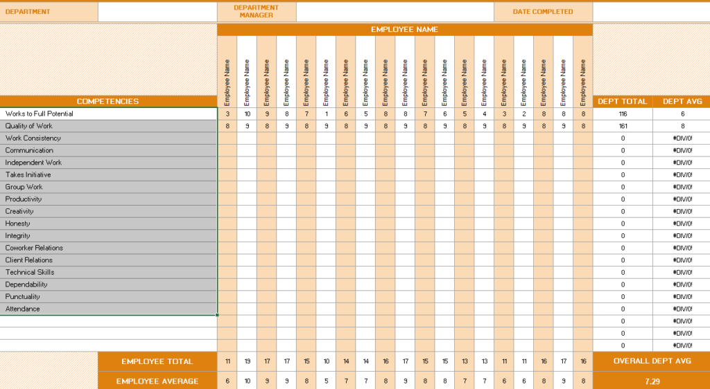 orange excel performance review template