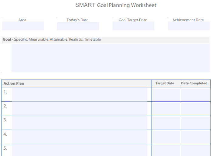 smart goal planning worksheet screenshot