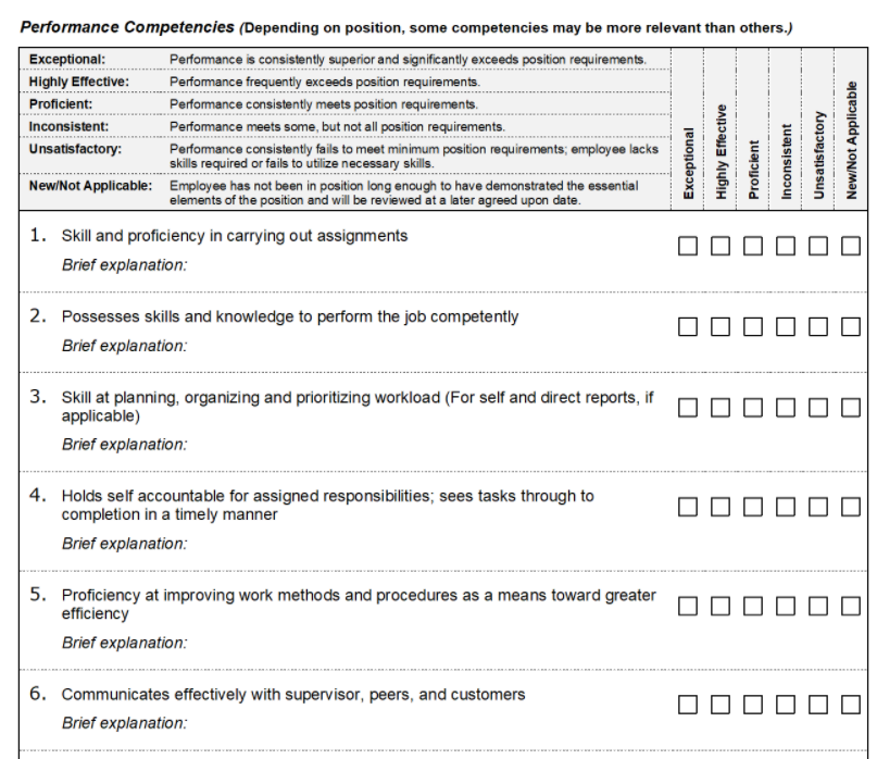 performance competencies based word performance review template
