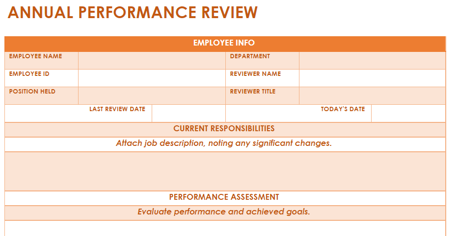 Orange word performance review template