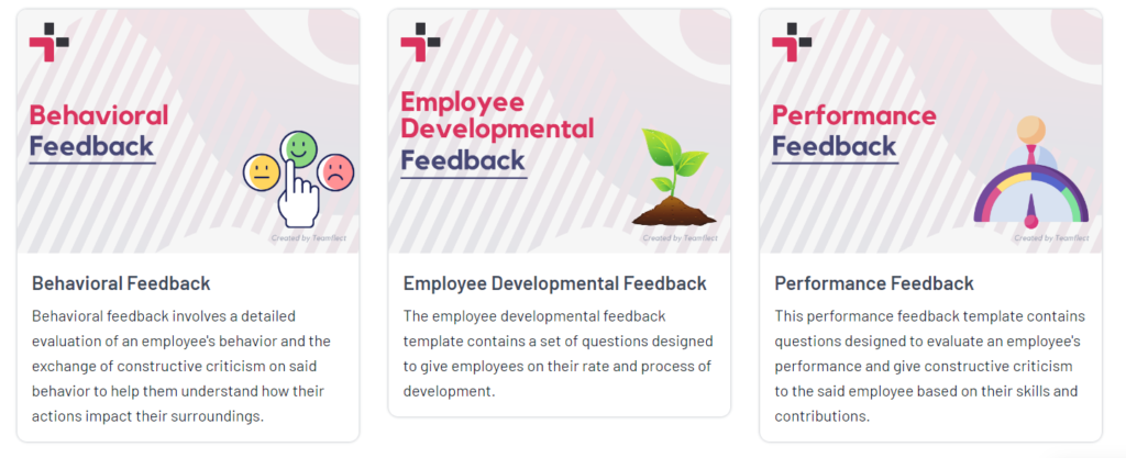 Teamflect's customizable employee feedback templates.