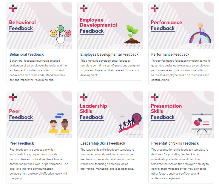 Teamflect's feedback templates, used in creating a culture of recognition.