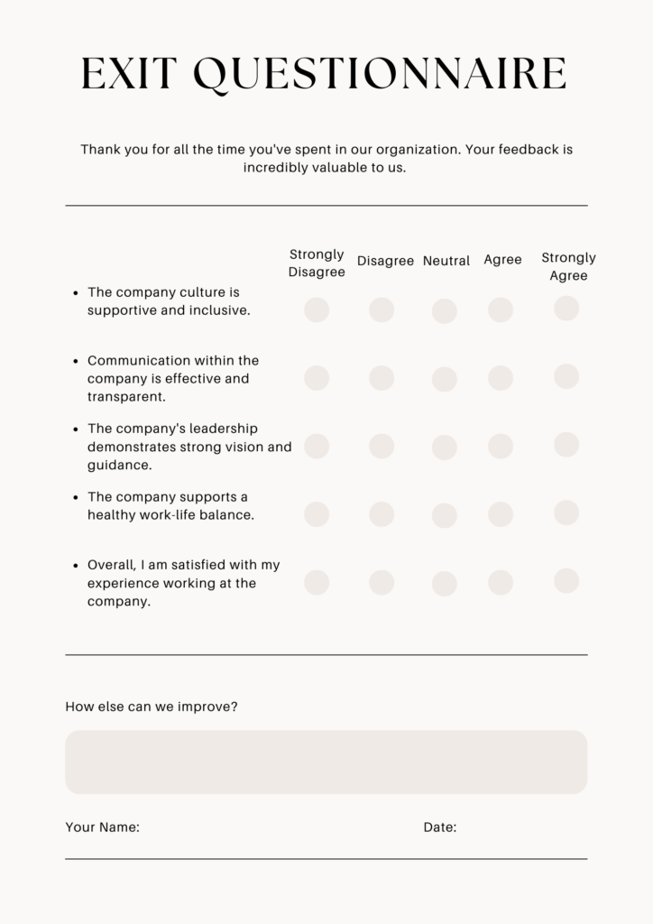 exit interview template with exit interview questions