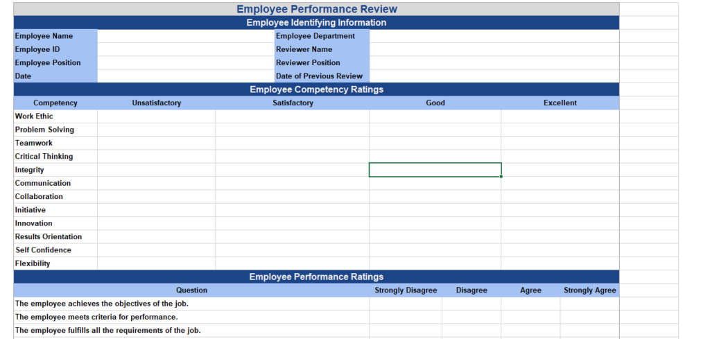 employee performance template excel