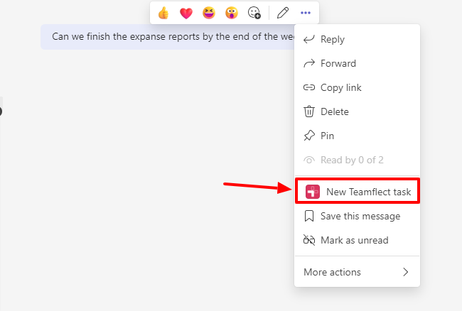 Turning Teams chat messages into Teamflect Tasks.