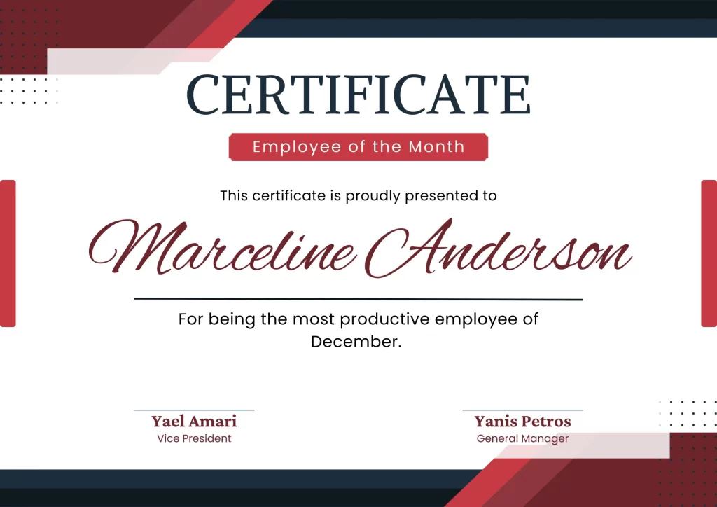 Pink Employee Of The Month Certificate