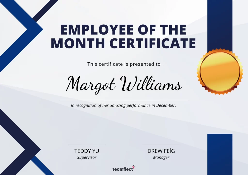 white and blue employee of the month template