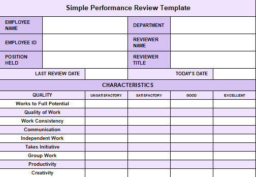 simple excel performance review template 3