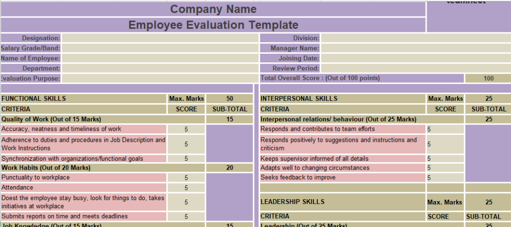 excel performance review template 1