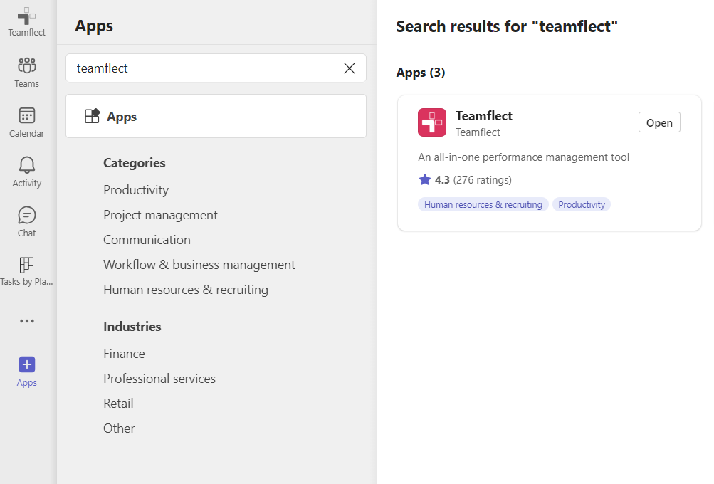 Teamflect inside Microsoft Teams applications.