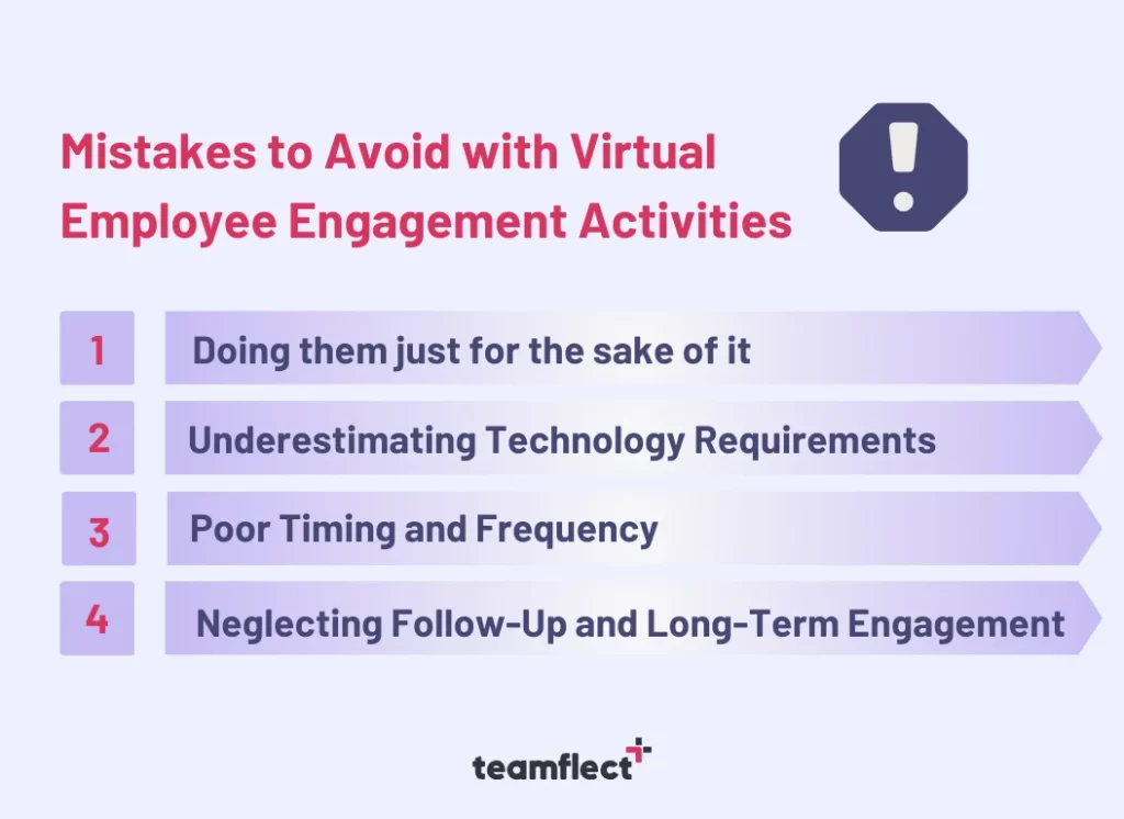 What are some mistakes to avoid with virtual employee engagement activities?