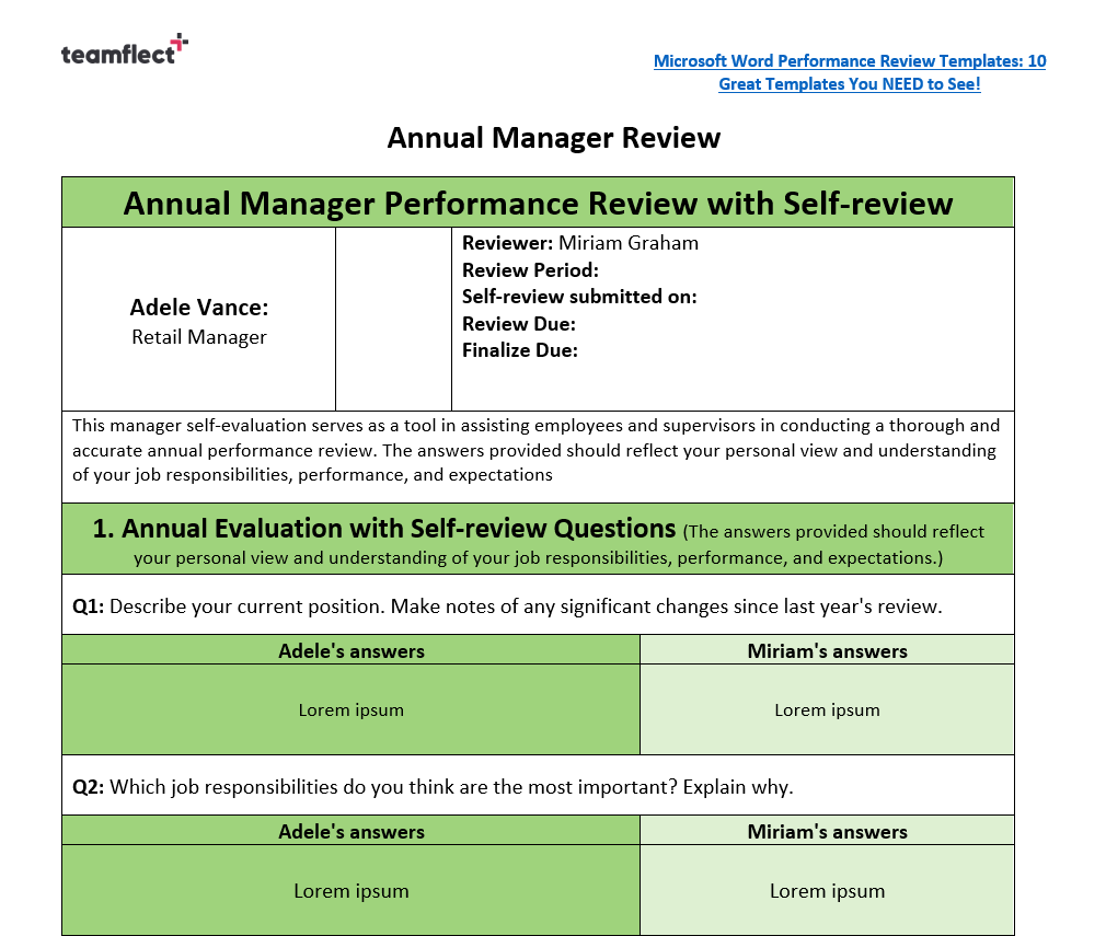 annual manager review template