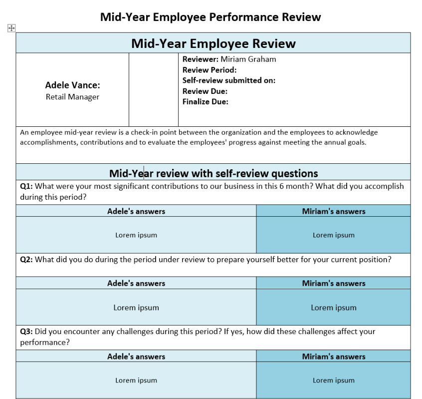 free mid-year review template
