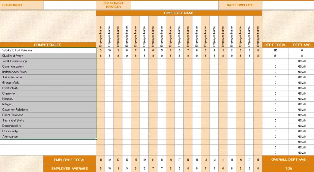 Excel Performance Review Template