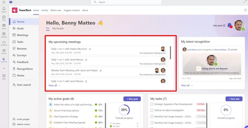 Teamflect All in one employee performance management software for microsoft teams dashboard