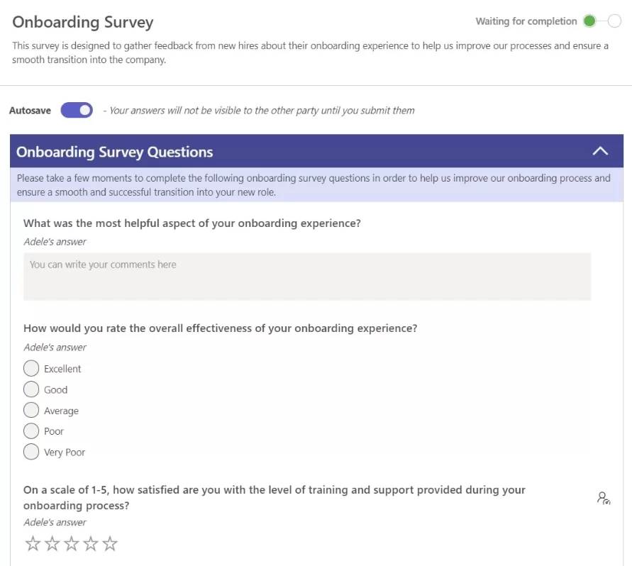 Employee Onboarding Survey Question in Teamflect