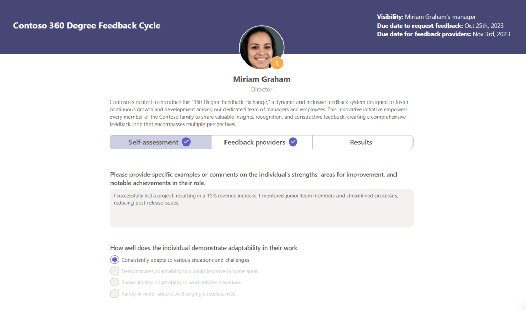 Self assessment in Teamflect's 360-degree feedback