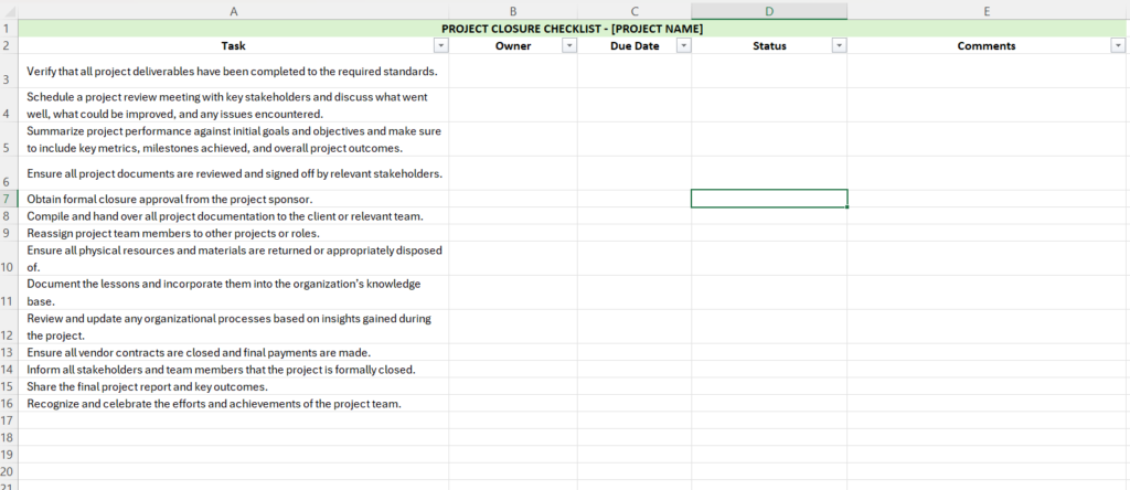 project closure checklist download image